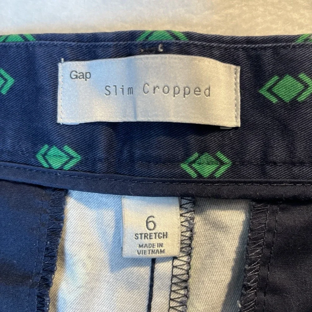 GAP Printed Slim Crop Chino Pants Navy Blue Green Mid Rise Career Office Women 6 - Picture 5 of 10